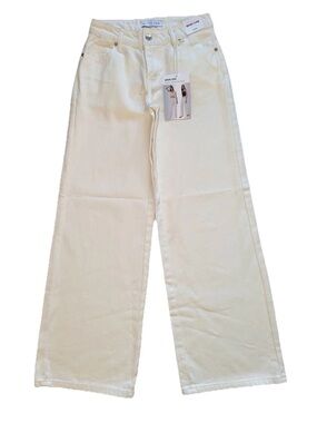 Witty Fox Women Sz 0 24 Cream White Denim Jeans Pants Wide Leg Cotton Casual New